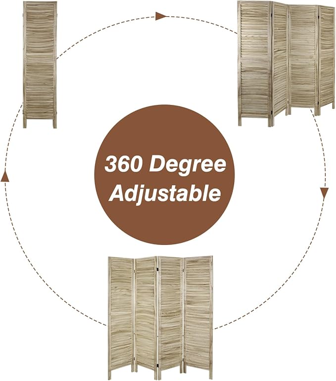 ECOMEX 4 Panel Louver Wood Room Divider 5.6ft.Tall Folding Privacy Screen Panels, Room Divider Wall, Divider for Room Separation, Partition Room dividers and Effectively Block Sight(Natural)