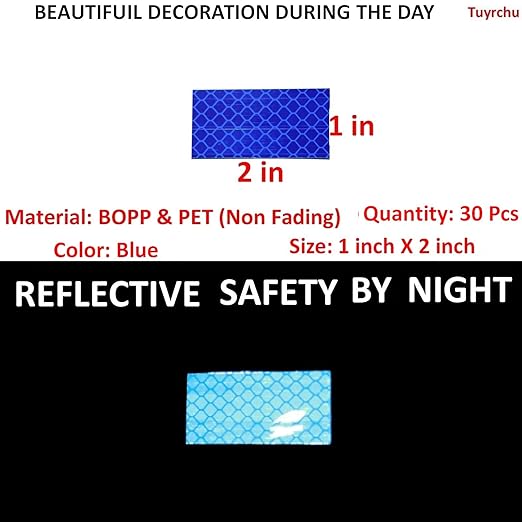 Blue Reflective Stickers 1 inch X 2 inch, Outdoor Waterproof High Visibility Warning Safety Adhesive Reflector Tape (30 Pcs)