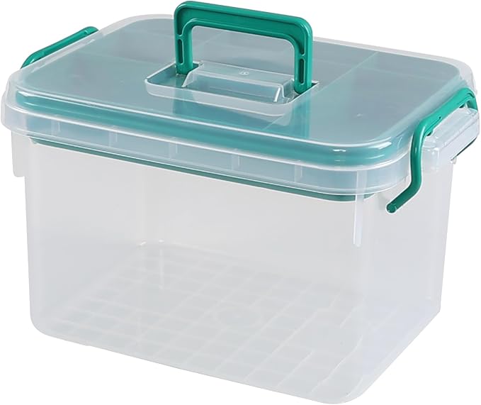 Medical Box, Plastic First Aid Storage Box, Emergency Supplies Medicine Organizer with Handle/Detachable Tray, Clear