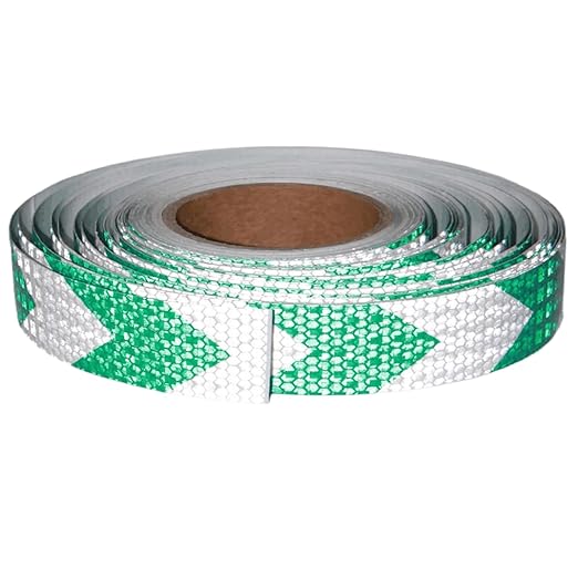 Green and White Reflective Tape Outdoor Waterproof 1 inch X 166 feet, High Visibility Conspicuity Safety Industrial Marking Tape