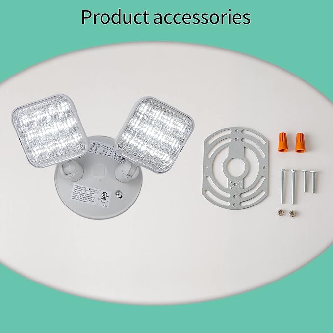 TANLUX Emergency Remote Head Lighting, 1 Pack Double Head Emergency Light, UL Listed, Multi Voltage 3.6 to 24 Volt Input, 2 by 3 Watts, 2 by 180 Lumen, White