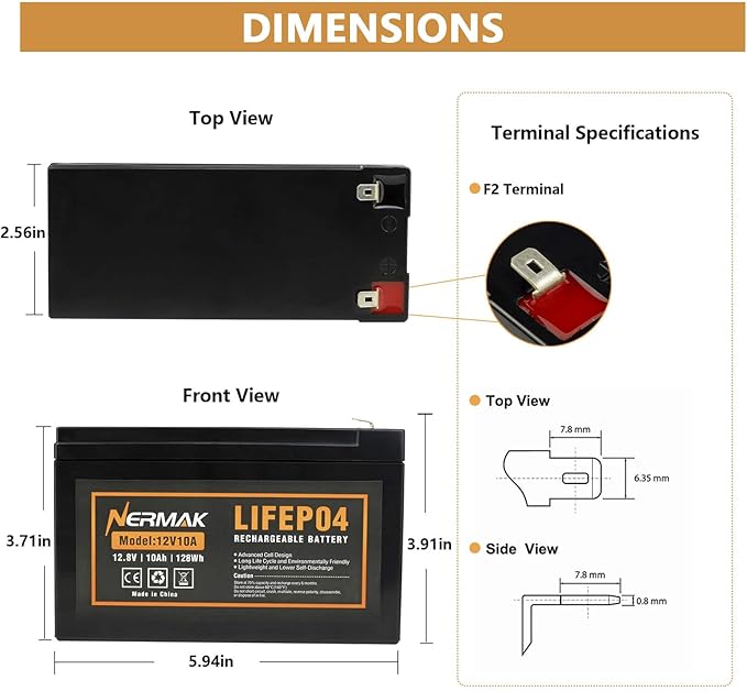 2 Pack 12V 10Ah Lithium Ion LiFePO4 Deep Cycle Battery, 2000+ Cycles Rechargeable Battery for Solar/Wind Power, Scooters, Lighting, Power Wheels, Fish Finder Built-in 10A BMS