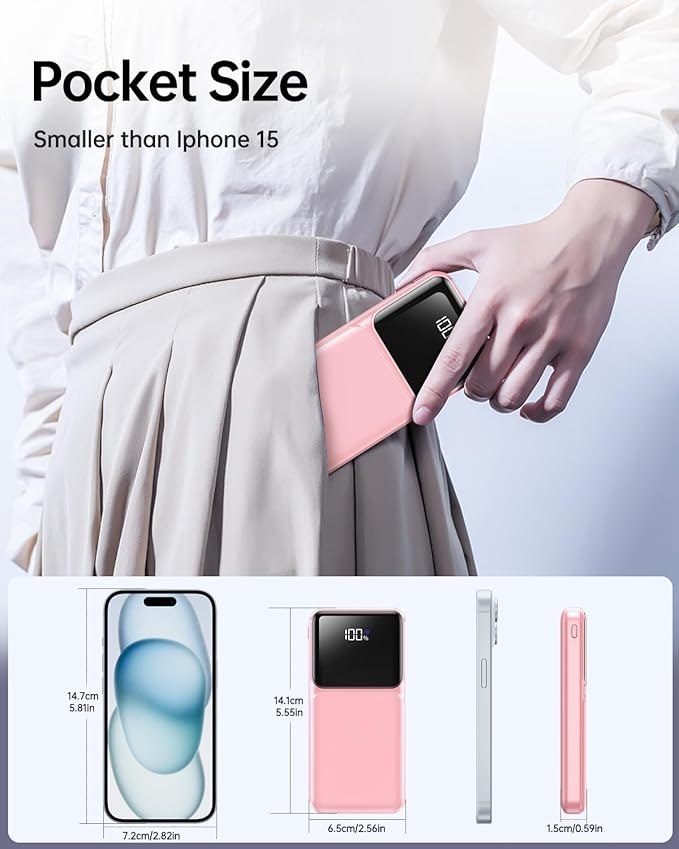 Portable Charger with Built in Cable - Power Bank Fast Charging 22.5W USB C 10000mAh LED Display Travel Battery Pack 5 Outputs & 3 Inputs for iPhone Samsung Android iPad Phones Tablets etc