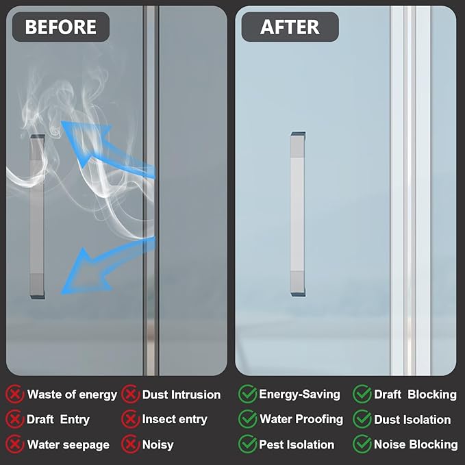 Silicone Weather Stripping Door Seal,2025 Upgraded Seal Strip for Windows Gaps, Double-Sided Strong Adhesive Design,Door Seal Strip for Side of Door 1.37" x 20 ft,Transparent
