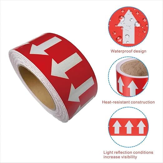 Beiyier 2-Pack Pipeline Flow Arrow Tape, Adhesive Vinyl Graphics Marking Sticker, Labels for Images Identification, White on Red, 1.97" W x 65.6' L