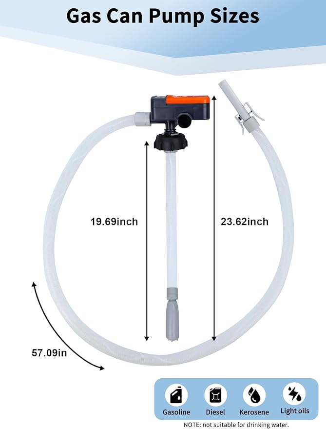 Fuel Transfer Pump, Auto-Stop, Battery or USB Powered, 3.2 GPM Fast Gas Transfer Pump, 57.09" Long Gasoline Hose, 4 Gas Can Adapters, Portable Fuel Pump for Diesel & Oil, No-leak (Orange)
