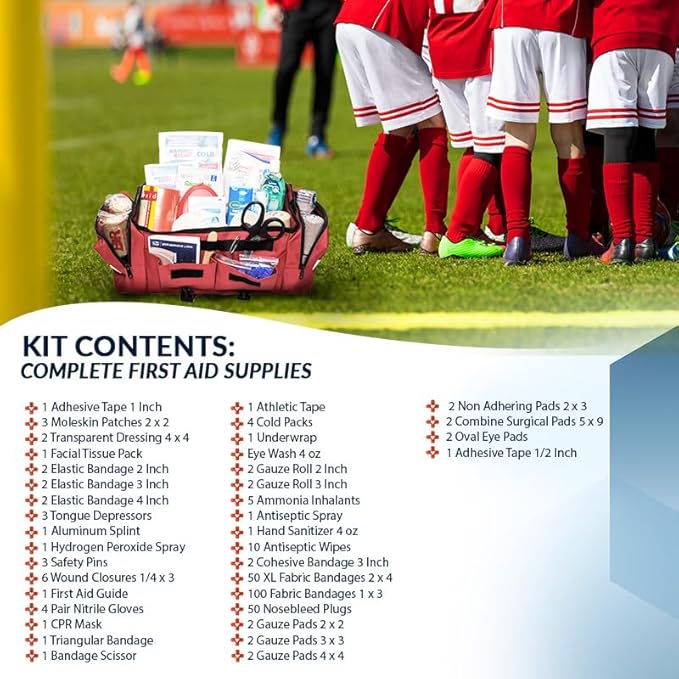MFASCO Indoor Sports First Aid Kit - Complete Emergency Medical Supplies for Indoor Sports and Recreation - Athlete Health, Injury Response Equipment for Coaches, Players, and Teams