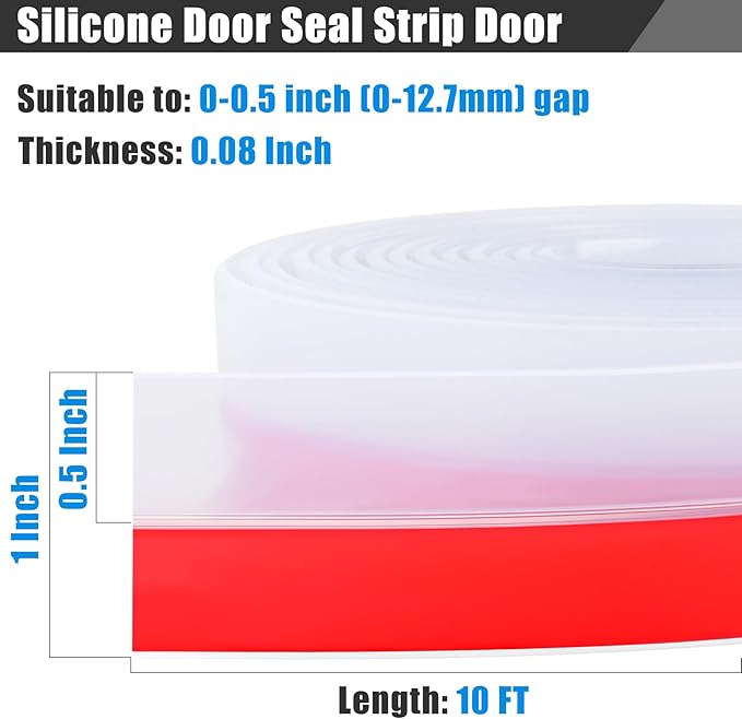 Draft Seal Tape for Doors and Windows 1 in x 10 Ft Silicone Weather Stripping Extra Thick 2mm Door Seal Strip with Strong Adhesive Draft Insulation Stopper Side Seal - Clear