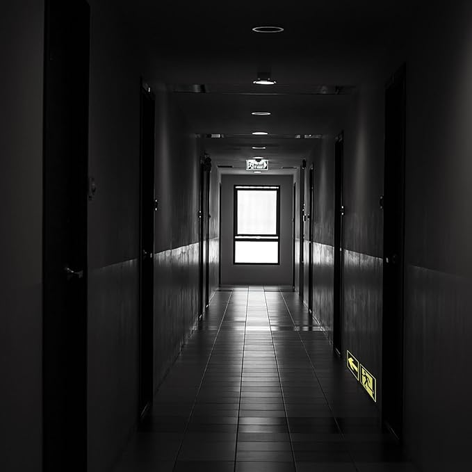 Emergency Exit Sign Glow in the Dark Decals, 8 pcs, (15x15 cm), Running Man Sign With Directional Arrow Light Stickers
