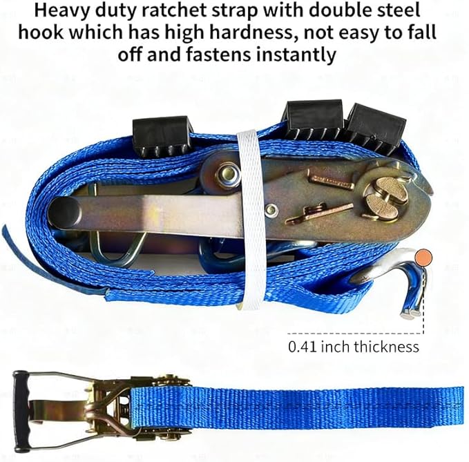 4 Pack Heavy Duty Ratchet Tie Down Straps 2" x33' – 6614 lbs Break Strength Cargo Straps with Metal Hooks for Truck, Trailer, Moving, Motorcycle & ATV, Blue