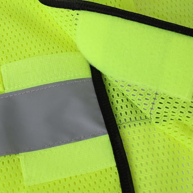 10 Pcs Reflective Safety Vests Bulk with 4 Pockets and Adjustable Front,Mesh Neon Yellow High Visibility Construction Vest for Men Women Outdoor Work (EK-LN10-10-Yellow)