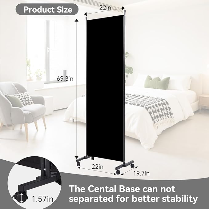 Room Divider(1 Panel-22in) Wall Divider for Room Separation, Portable Privacy Screens W/Wheels, Metal Frame Freestanding Room Separators 5.6FT Room Partitions and Dividers