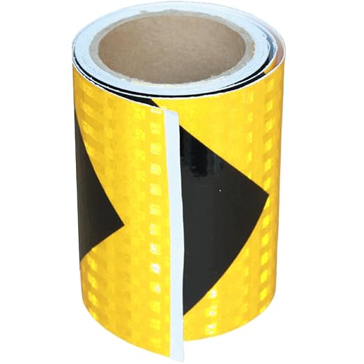 Reflective Tape Yellow Black 4 inch X 10 feet, Outdoor Waterproof Hazard Conspicuity Warning Industrial Marking Tape