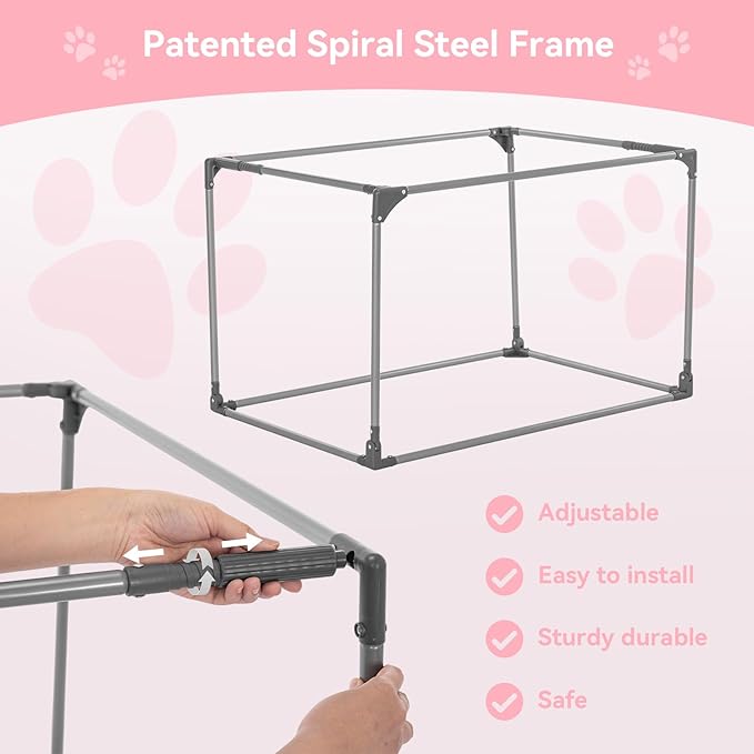 PETSFIT Soft Sided Dog Crate, with Patented Adjustable Fabric Cover, Chewproof & Lockable Mesh Doors, Waterproof Base Collapsible Kennel Pink 40 Inch