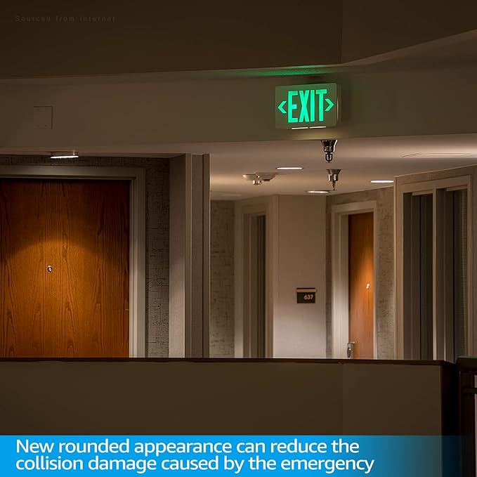 TORCHSTAR LED Exit Sign, Emergency Exit Light with Battery Backup, Double Face, UL 924, AC 120/277V, Damp Location, Hardwired Green Letter Exit Lights for Business Indoor, Pack of 2
