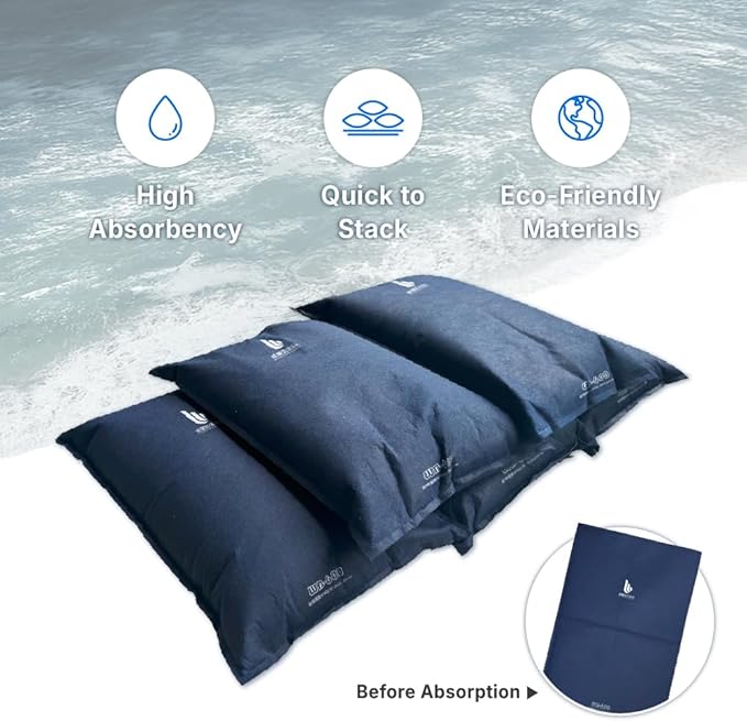 WEIBAO Standard Tech Sandbags - 5 Pack (24" x 16"), Dark Blue | WB-600-A | Water-Activated Flood Barriers, Sandless Sandbags, Absorbent Water Blocker