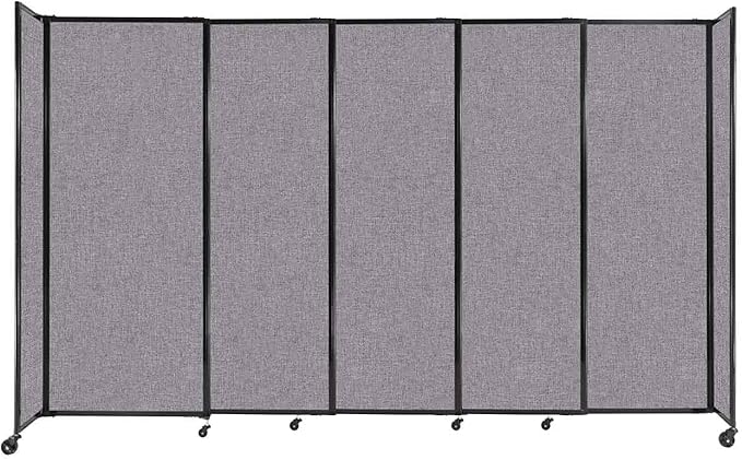 Versare Straightwall Sliding Portable Wall Partition | Freestanding Office Dividers | Locking Wheels | Temporary Room Separator | 11'3'' Wide x 6'10'' Tall Cloud Gray Fabric Panels