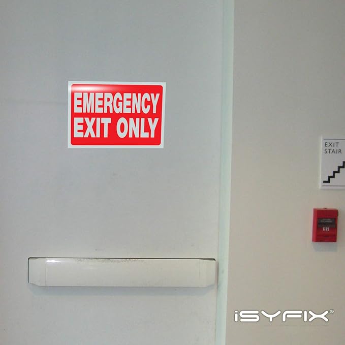 iSYFIX Emergency Exit Only Signs Stickers - 6 Pack 10x7 Inch – Premium Self-Adhesive Vinyl Decal, Laminated for Ultimate UV, Weather, Scratch, Water & Fade Resistance, Indoor & Outdoor
