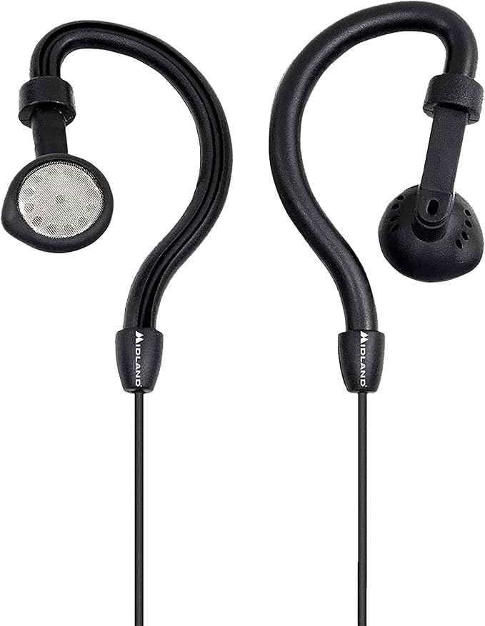 Midland® - AVPH4 Ear Clip Headset Headphones for Midland® GMRS Two-Way Radios – Secure Fit - Crystal Clear Communication Built-In Microphone and Push To Talk Button