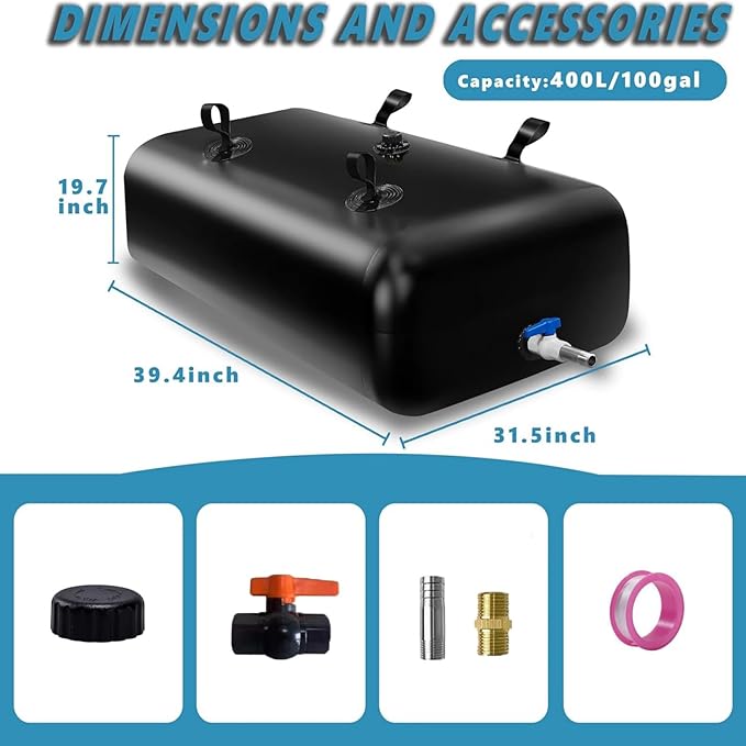 400 L/100 Gal Water Bladder Tank, Foldable Portable Water Storage Container, Emergency Water Bag for RV, Truck Bed, Fire Prevention, Drought Resistance, Black