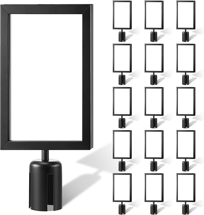 Taiyin 16 Pcs Stanchion Sign Holder Double Sided Sign Frame with Cover Stanchion Top Frames for 8.58 x 12.52 Inches Paper Size for Crowd Control Sentry Stanchions (Black)