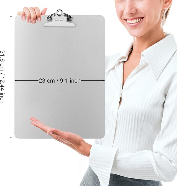 ZCZN Metal Clipboard, 12 Pack Heavy Duty Aluminum Clipboards 12 x 9 Inches, A4 Letter Sizer Document Holder with High Capacity Clip, Suitable for School, Office, Jobsite or Medical Staff, Silver