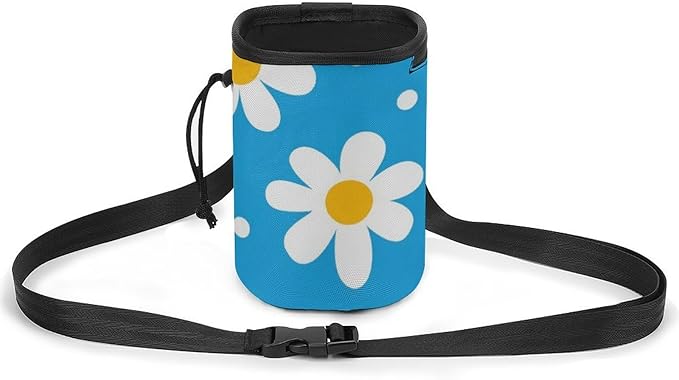 Portable Travel Dog Carrier Bag, Fashion Pet Training Package, Puppy Snack Pocket with Adjustable Waist Belt for Cat Dog Puppy Light Blue Floral Daisy Flower Dots