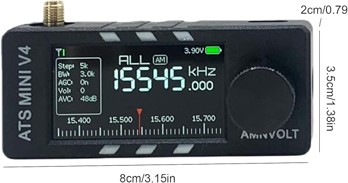 AMNVOLT V4 ATS MINI DSP Radio, ESP32-S3 & SI4732 Chip, Multi-Band AM/FM/LSB/USB Receiver, 1.9'' IPS Color Screen, with Headphone Amplifier & Hi-Z Circuit, Portable for Travel and Radio Enthusiasts