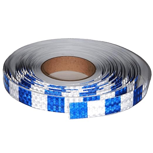 Reflective Tape Blue White 1 Inch x 168 Feet, Warning Conspicuity Reflector, Night Safety Sticker for Car Trailer Clothing