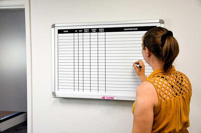 Lunch and Break in/Out Dry-Erase Scheduling Whiteboard 36" x 24"