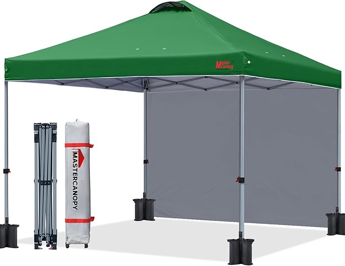 MASTERCANOPY Durable Pop-up Canopy Tent with 1 Sidewall (10'x10',Forest Green)