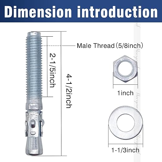 5/8" x 4-1/2" Wedge Anchor, for Cement and Concrete only, zinc-Plated Carbon Steel Screws and lag Bolts （30 pcs