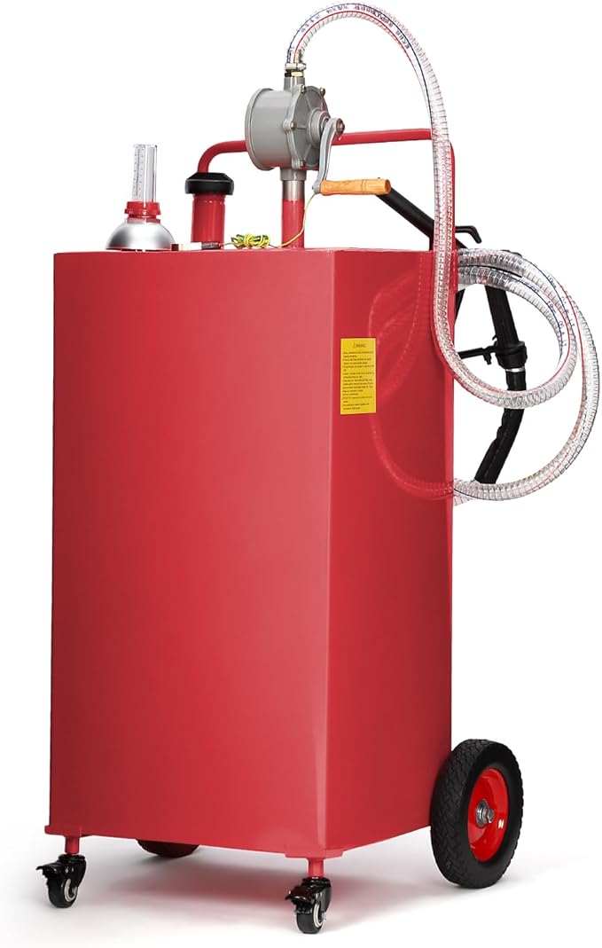 Upgraded 35 Gallon Fuel Caddy, Manual Hand Pump & Easy-Roll Wheels, Heavy-Duty UV-Resistant Steel Tank for Gas & Diesel, Portable Fuel Storage for Tractors, Mowers, Boats
