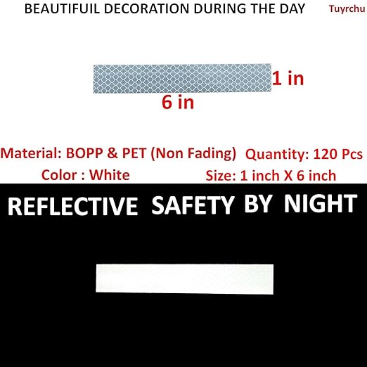 White Reflective Stickers 1 inch X 6 inch, Outdoor Waterproof High Visibility Warning Safety Adhesive Reflector Tape (120 Pcs)