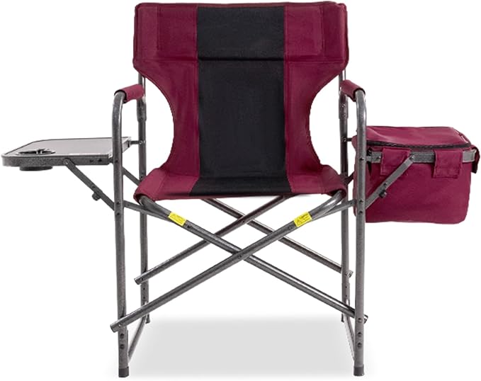 Director Camping Chair with Cooler Bag & Foldable Side Tray - 400lbs Heavy Duty Outdoor Folding Lawn Chair, Portable Camp Chair for Backyard, Fishing, Beach (Wine Red)