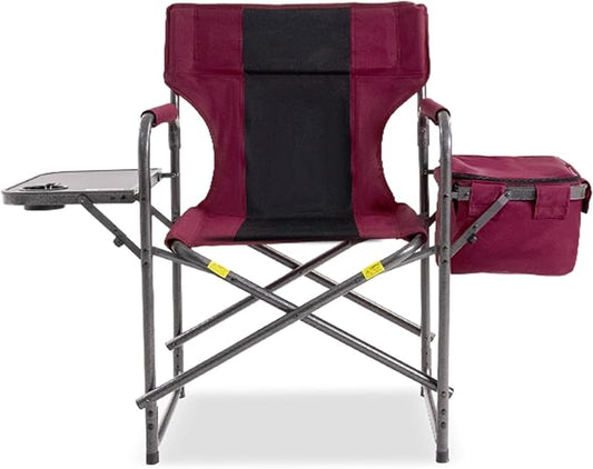 Director Camping Chair with Cooler Bag & Foldable Side Tray - 400lbs Heavy Duty Outdoor Folding Lawn Chair, Portable Camp Chair for Backyard, Fishing, Beach (Wine Red)