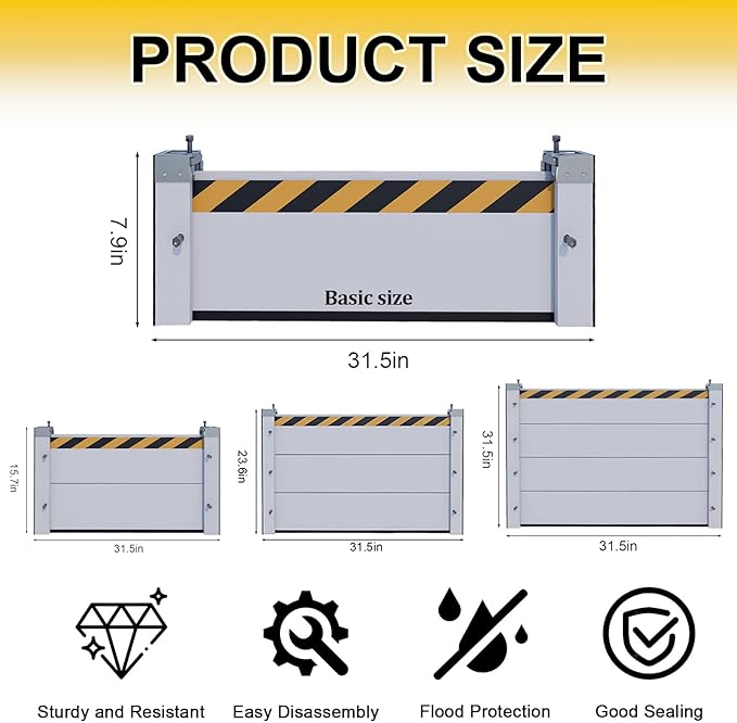 Flood Barriers for Home, Quick Water Barriers for Flooding Outdoor - Reusable Aluminum Alloy Water Retaining for Basement, Front Door, Garage Gate Anti, Flood Wall (H 7.9 in 4 ft)