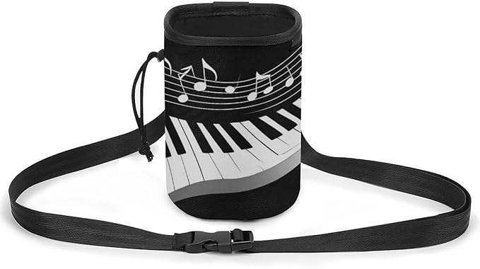 Dog Feed Snack Reward, Pet Training Package, Dog Snack Pocket with Adjustable Waist Belt 3 Ways to Wear White Piano Keys with Musical Notes Black