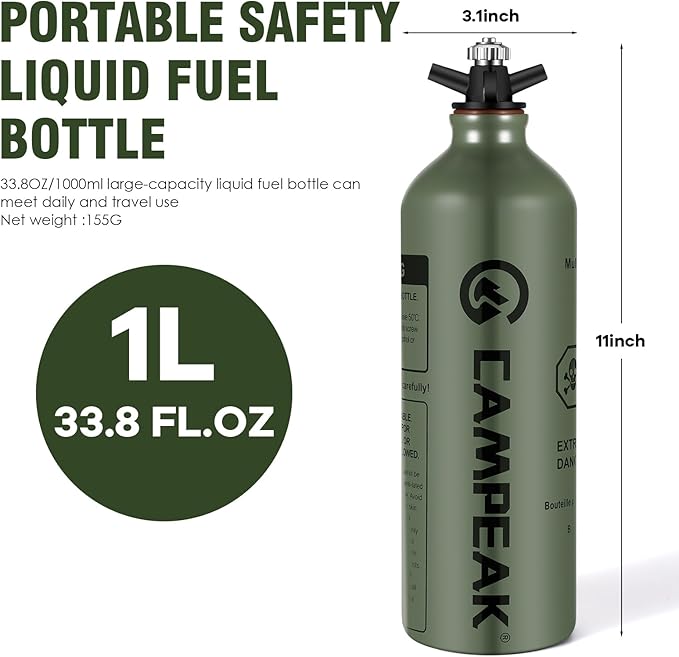 Fuel Bottle 1L for Camping Outdoor with Safety Valve