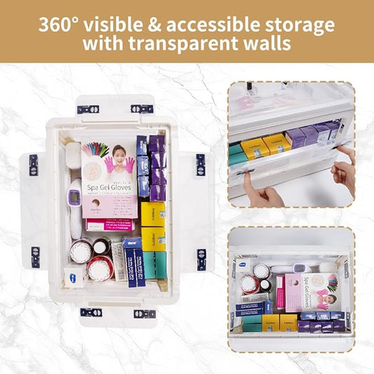 20QT Medicine Organizer Box - Medicine Storage Containers,Medicine Box with Handles Transparent Medicine Containers, Suitable for Home and Office