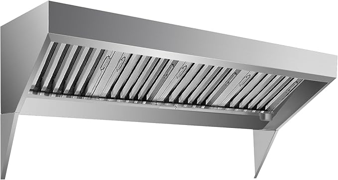 9FT Commercial Kitchen Exhaust Hood, Wall Mount Stainless Steel Vent Hood with 2 Detachable u-Shaped Filters, Rust-Resistant Food Truck & Restaurant Range Hood for Concession Trailer Cooking Station