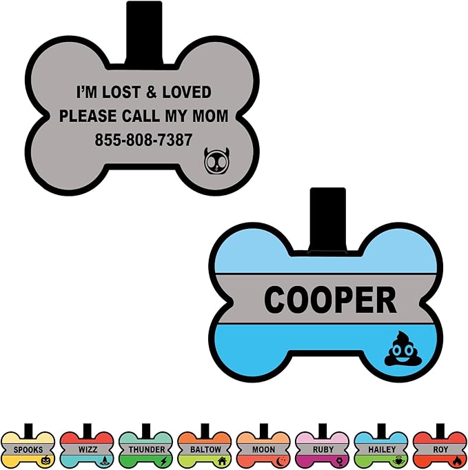 Silent Dog Tag Personalized with 5 Lines of Custom Deep Engraved Durable Soundless Silicone Pet ID Name Tag Bone Design Blue