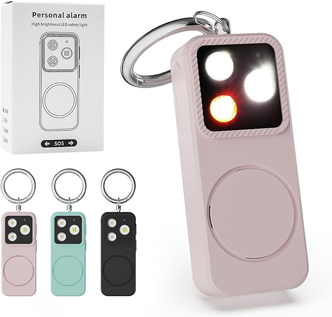 Personal Safety Alarm for Women, Loud SOS Sound with LED Strobe Light, Self Defense Keychain for Outdoor, Travel, Night Walking, College Campus, Essential Protection Device (Pink)