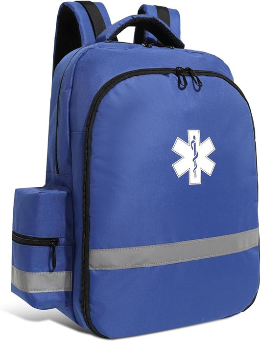 First Aid Backpack - Empty First Responder Bag for Trauma Medical Kit - Safety Backpack - Paramedic Bag - Blue
