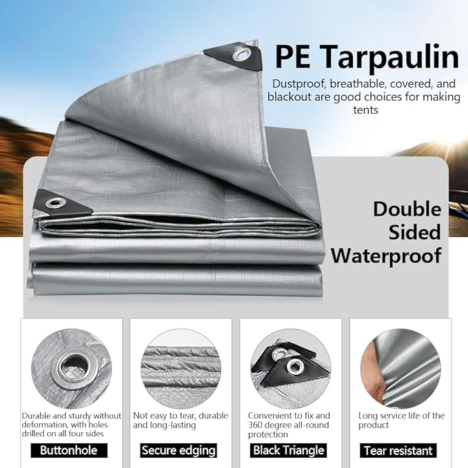 Tarps 10x12 FT Waterproof Heavy Duty Tarp – 10 Mil Thick, UV & Tear Resistant, Reinforced Grommets & Edges – Multi-Purpose Cover for Camping, Roof, Emergency, Truck, Boat