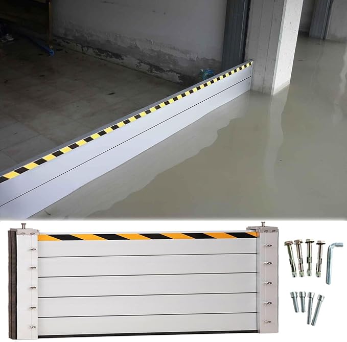 Garage Door Flood Barrier Threshold Kit, 3/4/5/6/7/8/9/10/11/12/13ft Long Detachable Aluminum Shield Door Water Stopper Barrier for Basement/Front Door/Gates/Sliding Door(H 3.3ft(100cm),16f
