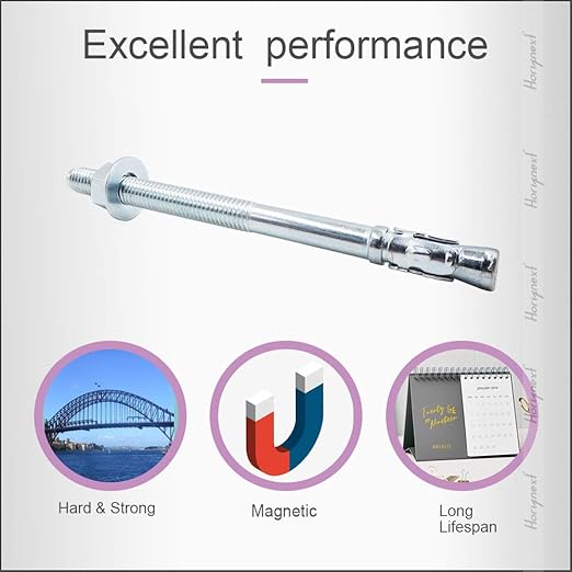 1/2" x 7" Wedge Anchor, for Cement and Concrete only, zinc-Plated Carbon Steel Screws and lag Bolts （ 10 pcs