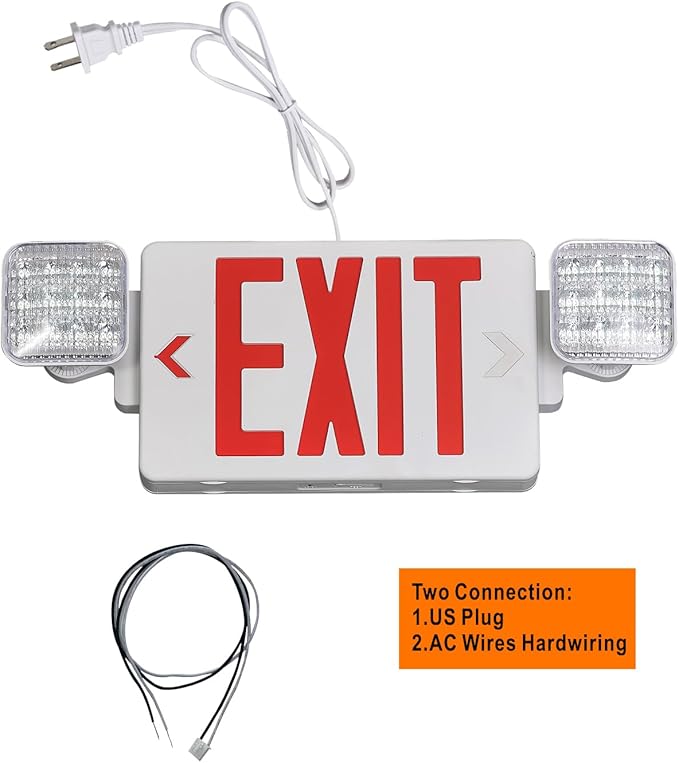 TANLUX Red Corded Exit Sign with Emergency Lights, 1.0 Meter Plug in Exit Sign with Battery Backup Lights for Business, Commerical Emergency Lighting Combo, UL Listed, AC 120/277V, Double Face