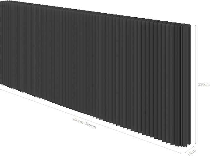 Paper Room Divider, Folding Privacy Screen Lightweight Stretchable Accordion Room Divider Wall, Portable Paper Wall Divide for Home, Office, Clothing Shop (Black, L：197in x W: 17in x H：87in)