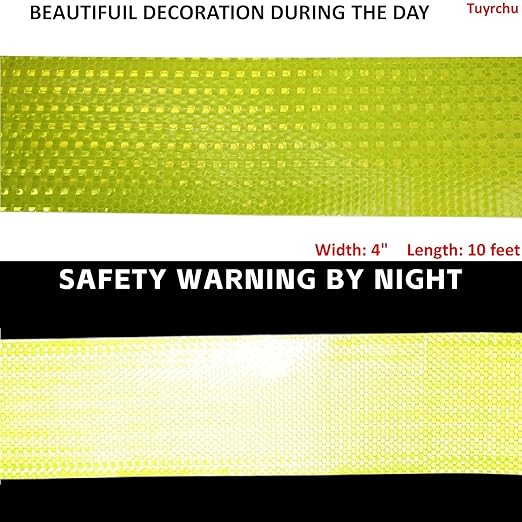 Industrial Reflective Tape Fluorescent Yellow 4 inch for Cars, Outdoor Waterproof Hazard Conspicuity Warning Marking Tape (10 feet)